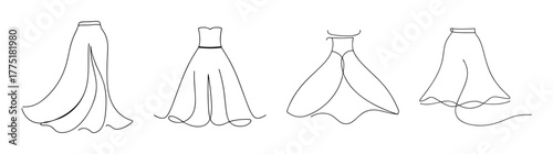 Elegant maxi skirt designs four views detailed line art fashion sketch fashion apparel clothing design