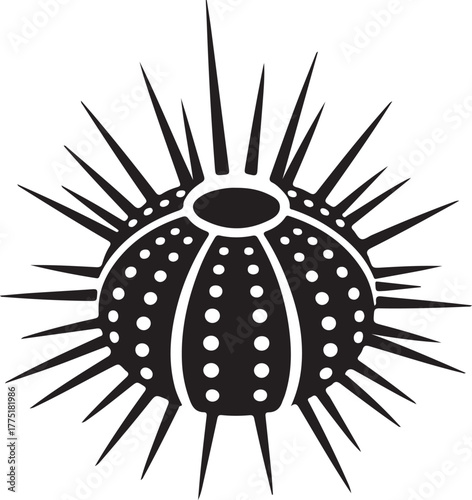 Black sea urchin vector illustration of a spiny marine invertebrate aquatic animal icon on a dark background