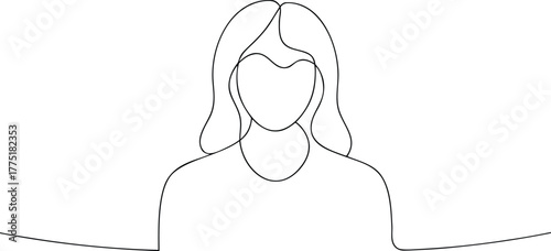Single line drawing of a woman's head and shoulders
