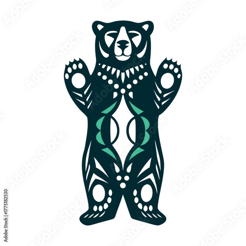 Stylized Folk Art Bear Vector Illustration