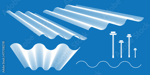 Illustration of metal roof sheet profile for residential house roofing and screw drilling self.