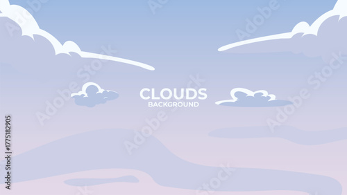 Soft cloudy sky background with pastel colors and dreamy atmosphere. Flat anime-style landscape for calm sunset or fantasy nature illustration.
