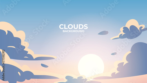 Beautiful anime sky with sunlight breaking through clouds at sunset. Warm color palette background perfect for summer, hope, or inspirational scenes.
