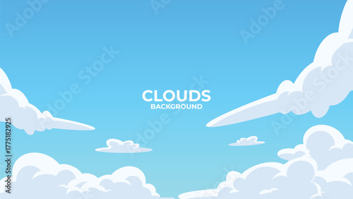 Sky with fluffy clouds in flat anime style, featuring bright blue tones and soft shapes. Perfect nature background for summer, landscape, or scenery design.