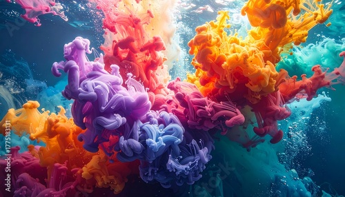 A mesmerizing abstract splash of vibrant colors mixing in liquid, showcasing fluid dynamics and motion