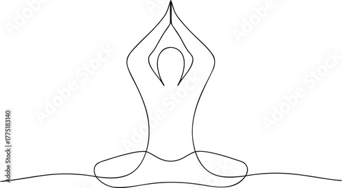 Single line drawing of person meditating in lotus pose