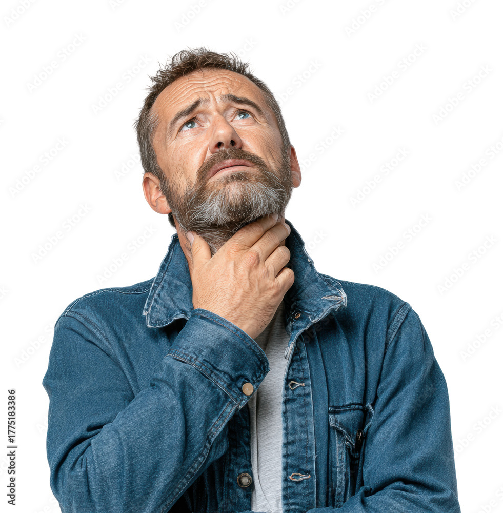 Obraz premium Feeling unwell man contemplating health issues in isolated on transparent background