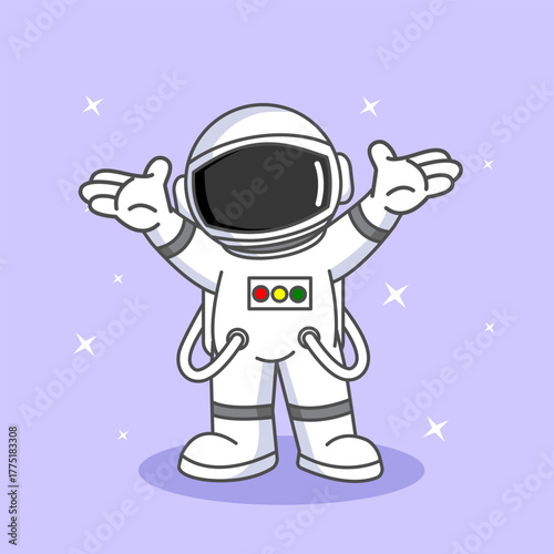 Cute Astronaut Raising Both Hands Joyfully Vector Illustration Cartoon Design