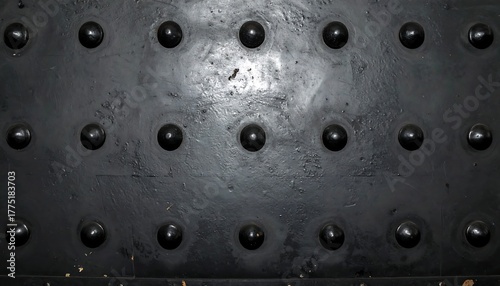 Dark Metal Panel with Rivets A Textured Background and Industrial Aesthetic