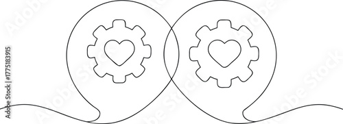 Two interconnected gears with hearts inside connection