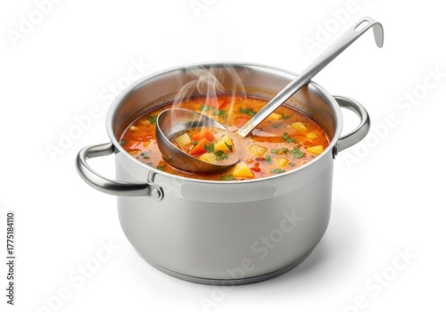 Hot soup simmering in a pot on