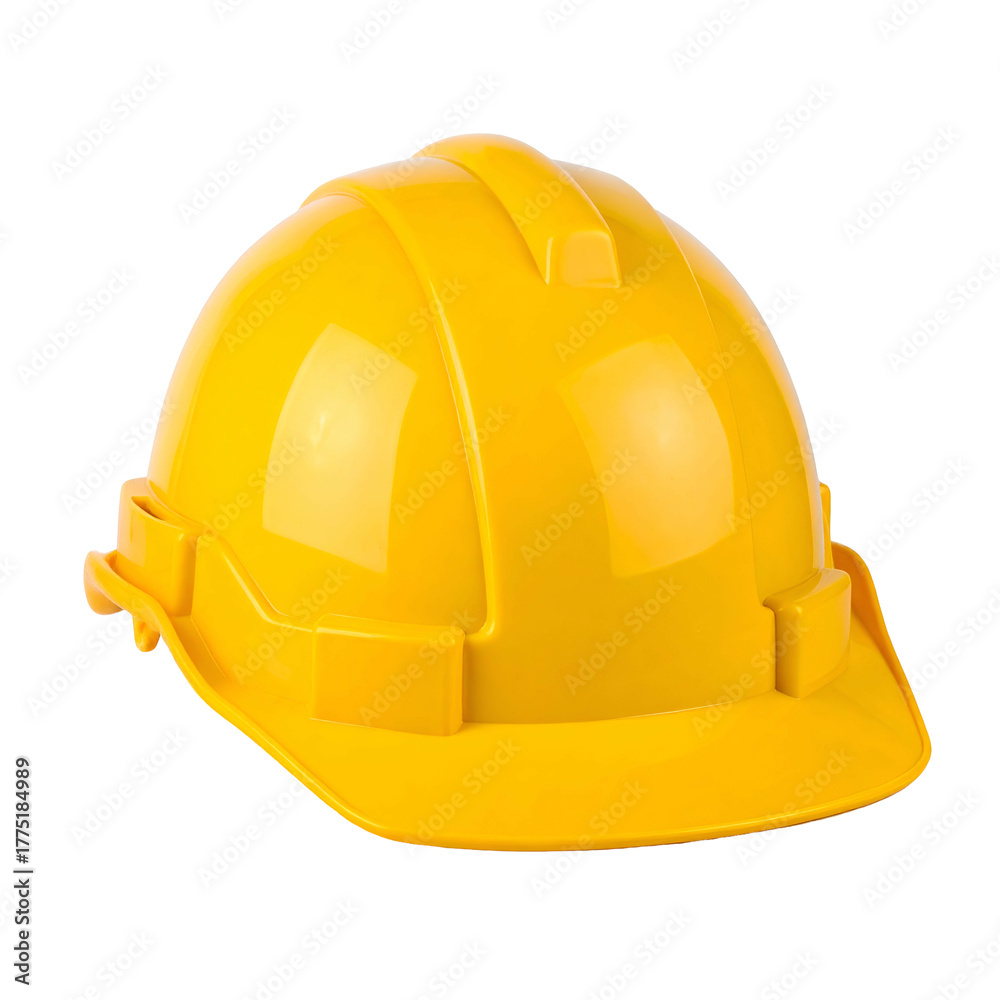 Fototapeta premium Bright yellow safety helmet, isolated, on a transparent background