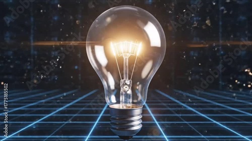 Glowing Data Streams Converge into Light Bulb Representing Creativity and Innovation