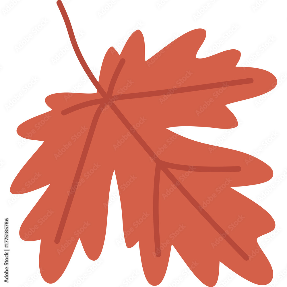 Fototapeta premium Orange Autumn Maple Leaf With Stem Isolated On Transparent Background In Simple Vector Style