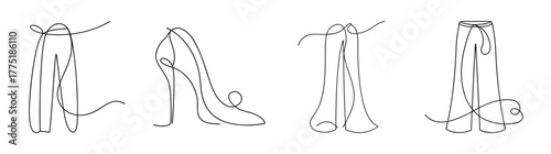 Sketch collection of wide leg palazzo pants and high heel shoe designs for fashion apparel
