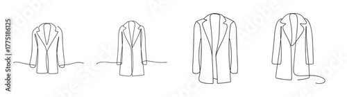 Collection of four different styles of overcoats hand drawn line art fashion designs for apparel
