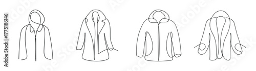 Collection of four stylish parka jackets showcase different design variations and textures for fashion enthusiasts