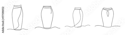 Sketch of four different pencil skirts in various poses and styles for fashion design