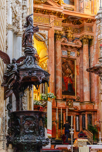 Interior of the Mezquita, or Mosque-Cathedral of Cordoba, Spain.