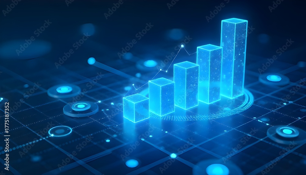 Fototapeta premium Business Data Visualization — 3D Digital Chart with Glowing Analytics Bars and Futuristic Financial Dashboard