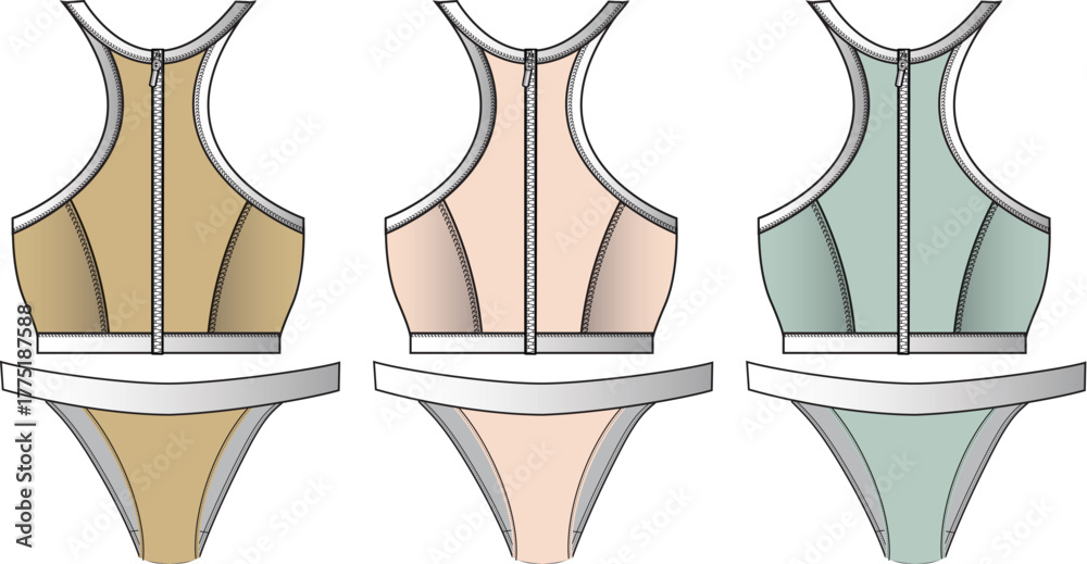 Φωτογραφία Fashionable women's swimwear set high-neck bikini top and matching bottoms in th