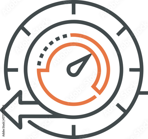 Thin line digital hud interface icon with circular gauge and arrow augmented and virtual reality