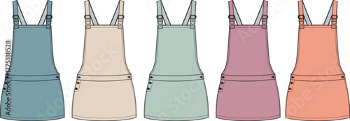 Collection of five stylish and colorful denim overalls for women, perfect for casual wear