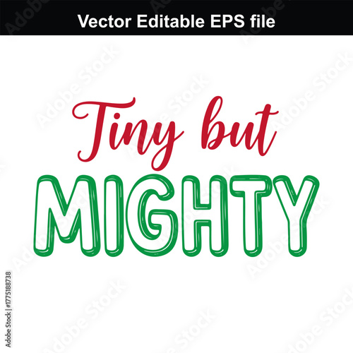 Tiny but mighty text in red and green script font