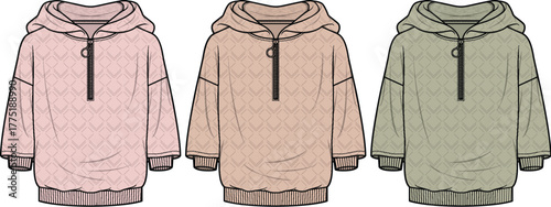 Fashionable hooded sweatshirts in different colors a vector illustration for apparel design