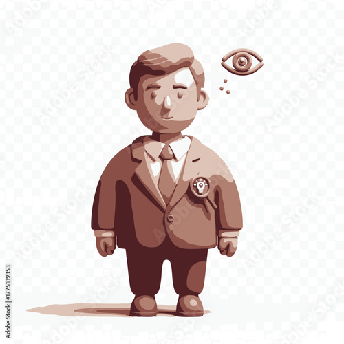 Monochrome illustration of a visionary businessman with idea and sight icons. A conceptual graphic representing corporate strategy, innovation, and foresight