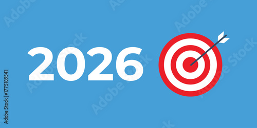 2026 Business Goals Concept. Target Symbol Beside Wooden Blocks Displaying the Year 2026.