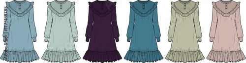 Elegant Long Sleeve Dresses Fashion Illustration Collection