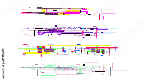 Colorful Glitch Effect Texture. Vector Elements Set