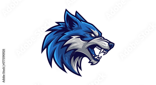 Konstfotografi Dynamic blue wolf head logo, fierce and aggressive, perfect for esports teams, gaming brands, and sports mascots seeking powerful branding