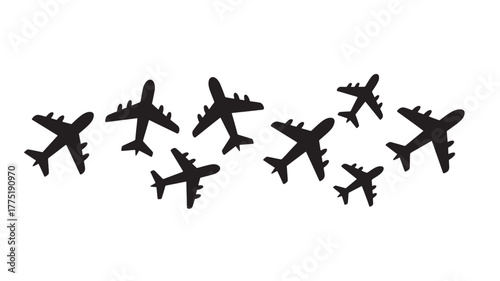 Silhouetted airplanes in flight a vector illustration of aircrafts ideal for travel and transportation themes