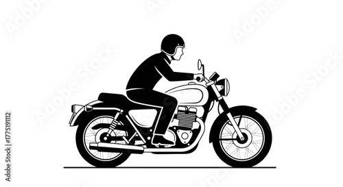 Classic motorcycle illustration in black and white showing adventure and mobility style