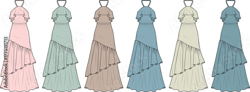 Elegant Dress Designs in Various Pastel Hues for Fashion and Style Inspiration