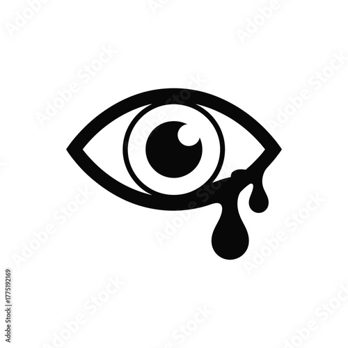Black and white icon of a crying eye