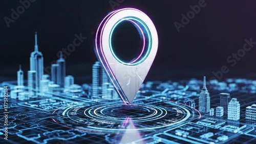 Futuristic Neon Location Pin Symbol Representing Digital Navigation and Modern Technology