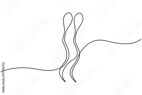 Human sperm icon continuous one line drawing on white background minimalist reproductive cell outline vector illustration