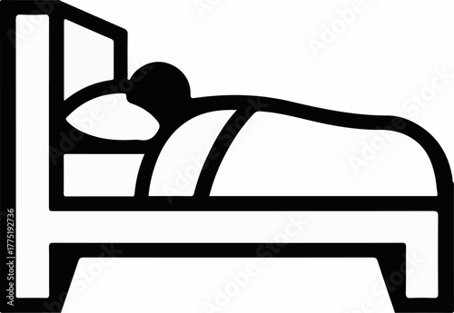 Ai futuristic office workspace with holographic screens illustration of a minimalist line drawing of a person sleeping in a bed, showing the head, pillow, and covers, isolated on transparent backgroun