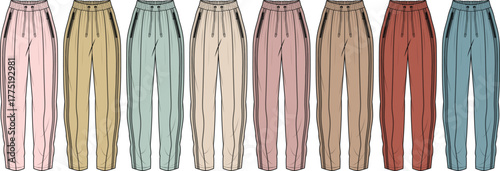 Colorful Casual Trousers Fashion Set with Pleated Waist and Tapered Silhouette