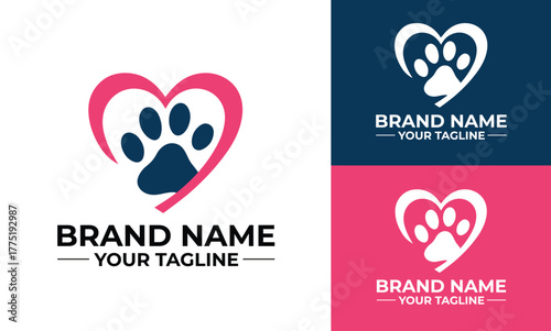 Pet logo, veterinary logo, animal clinic logo, dog cat paw heart logo design
