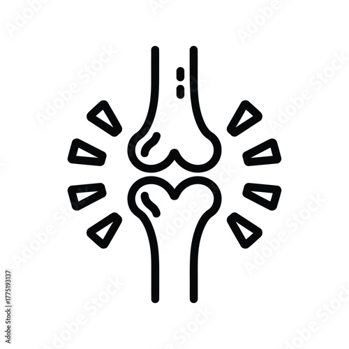 Icon of a painful knee joint with radiating lines indicating discomfort