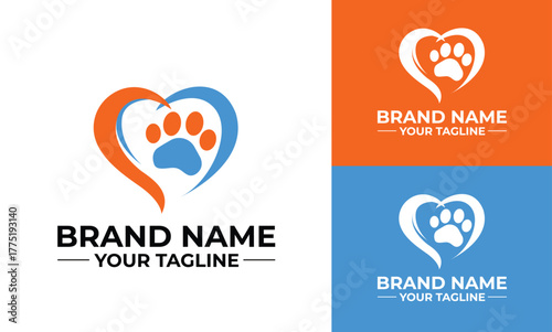 Pet logo, veterinary logo, animal clinic logo, dog cat paw heart logo design