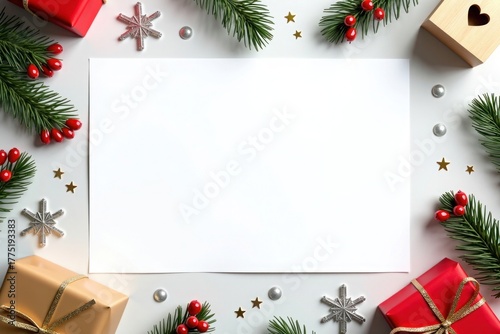 Festive Christmas flat lay with gifts and copy space