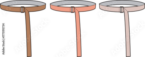 Vector set of three modern thin fashion belts with a simple loop buckle, stylish women's clothing accessory design collection