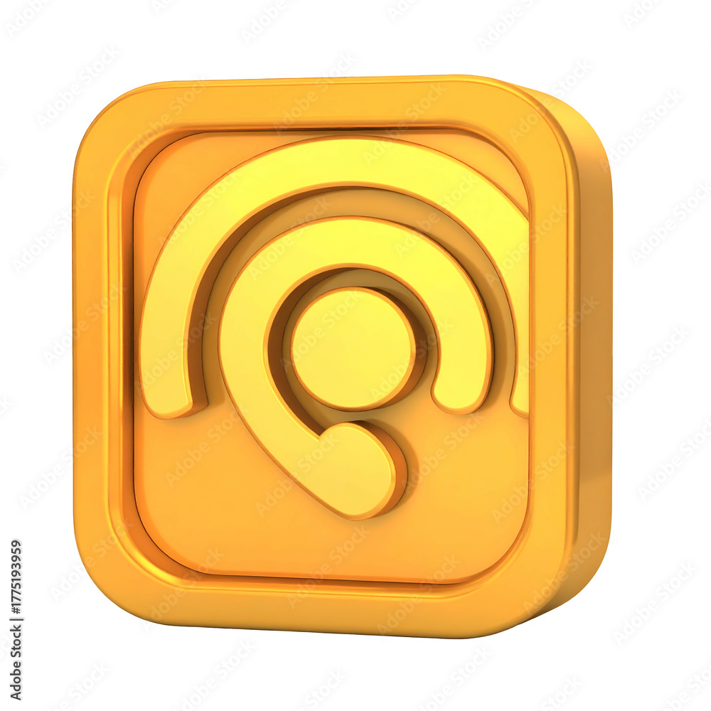 Obraz premium Golden, 3D-rendered icon, geometric shape, with rounded corners and a layered design