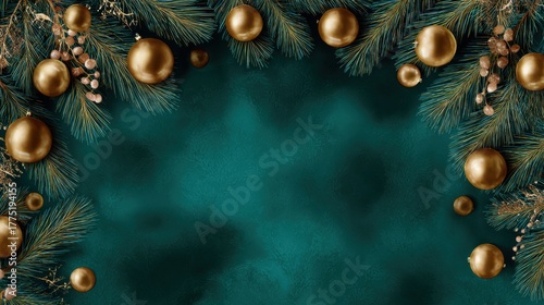 Festive holiday ornaments on green background for christmas celebration decorative elements indoor flat lay view