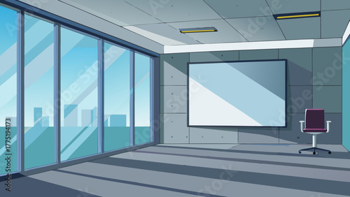 Empty office room with chair and window